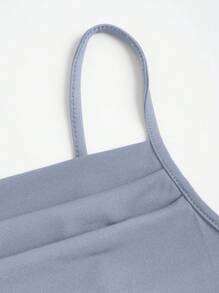 SHEIN Sweetro Solid Color Pleated Fish Tail Hem Strappy Dress Maxi Women Outfit - Light Grey - View 4