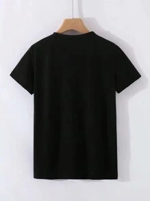 INAWLY Crown Pattern Short Sleeve T-Shirt Graphic Tees Women Tops - Black - View 2