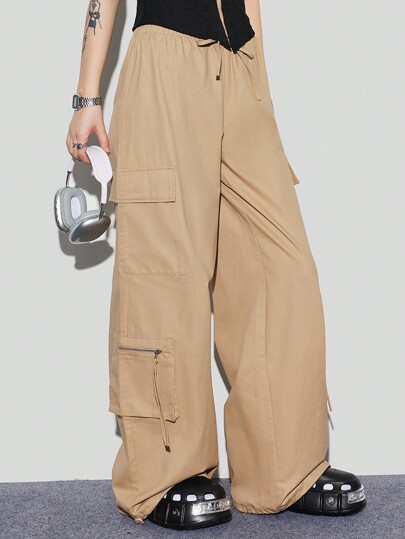 SHEIN EZwear Khaki Multi-Pocket Cargo Pants