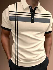 Manfinity Mode Men Color Block Short Sleeve Quarter Button Work Casual Polo Shirt, Boyfriend Gift