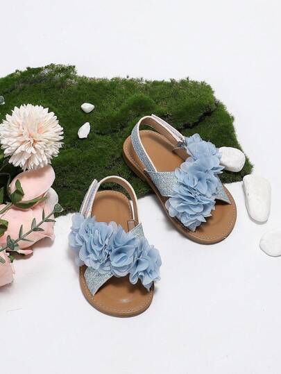 Summer Lace Simplistic Flat Shoes For Girls In Blue And White