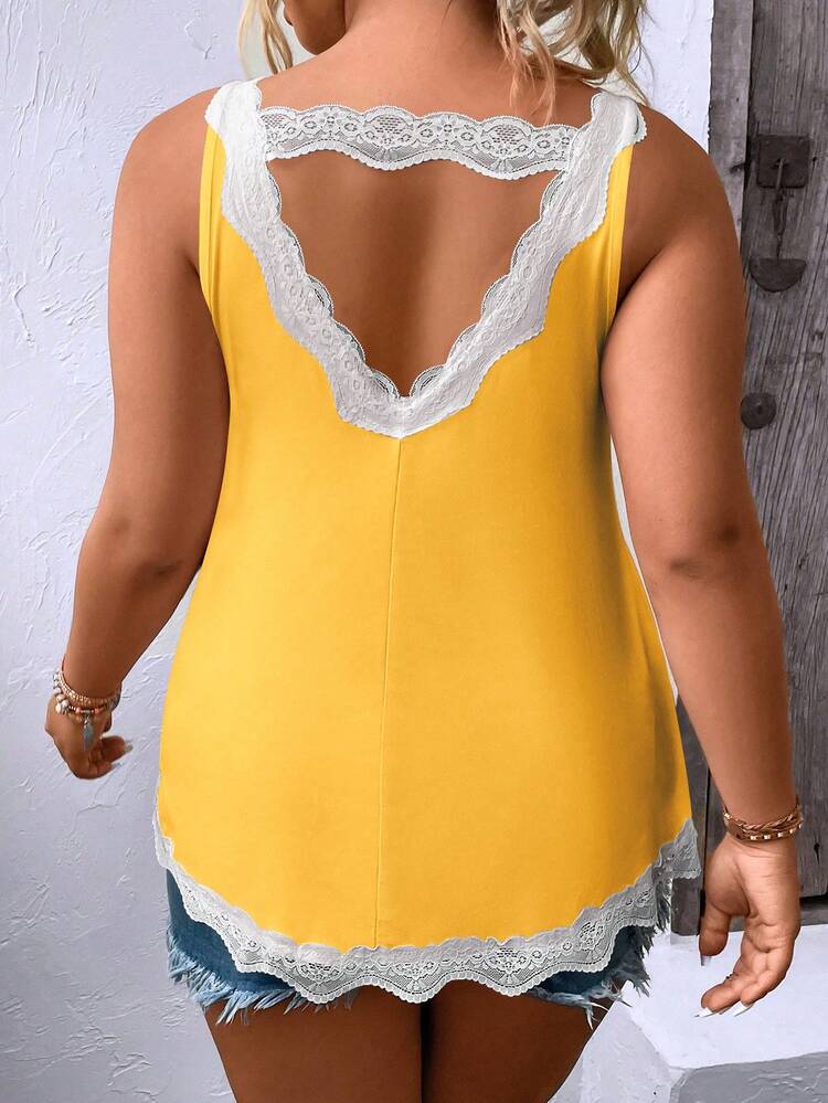 Plus Size Lace Splice Camisole Top