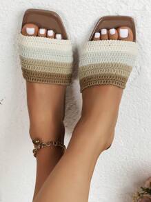 Damskie Kontrastowe kolory Wszechstronny Codzienny Płaskie sandały - Brązowy - Zobacz 4