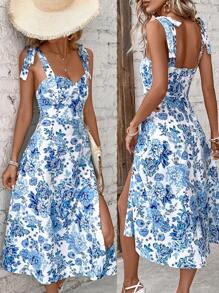 Chiquease 女士花卉印花分襟裙 - 藍色 - 查看 1