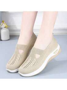 Zapatos Planos Para Mujer Con Suela Gruesa Y Transpirable De Malla Con Plantilla Cómoda, Zapato Casual Para Primavera, Verano Y Otoño, Disponible En Colores Kaki, Morado Y Negro