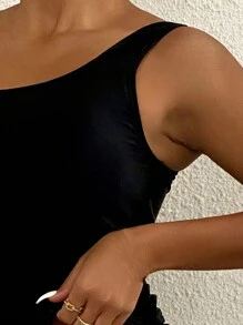 SHEIN Swim 女士豹纹单肩抽绳褶饰比基尼套装夏季海滩 - 彩色 - 查看 5