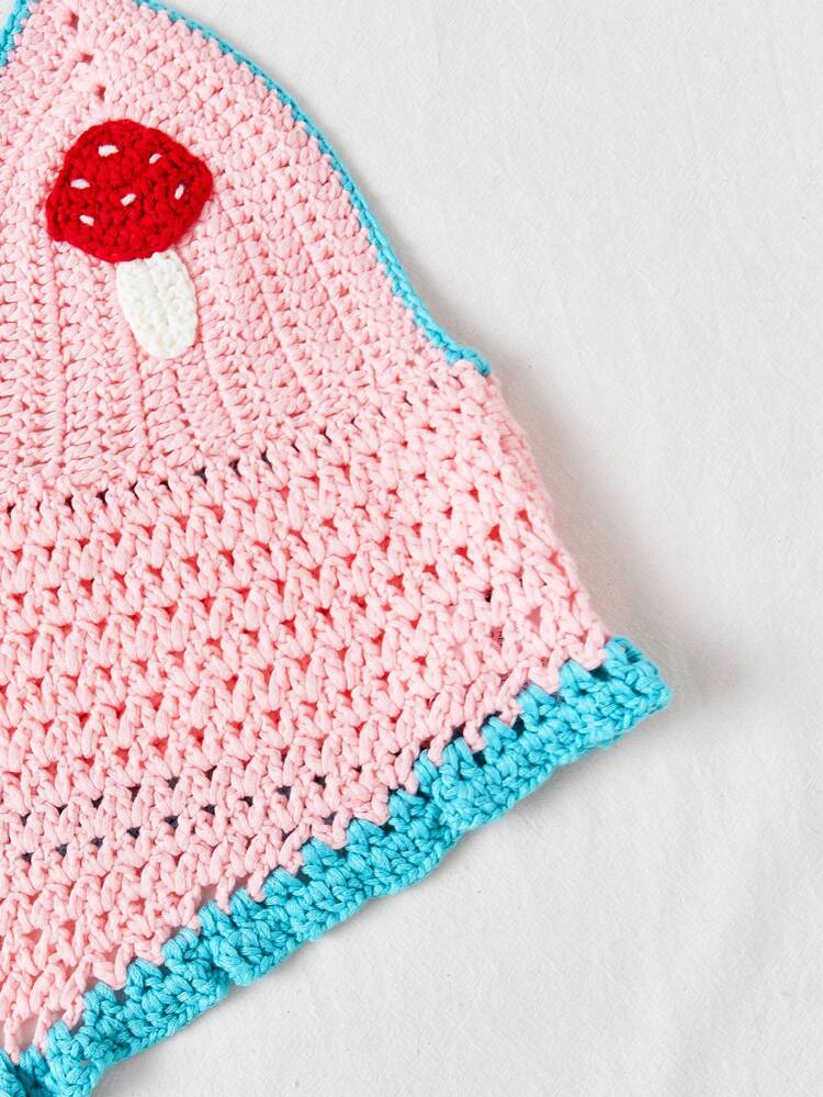 Women's Color Block Mushroom Pattern Halter Knitted Sweater