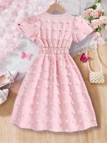 SHEIN Váy dài dài đến thắt lưng màu hồng cổ chữ V dành cho cô gái trẻ, trang phục phù hợp cho gia đình (3 chiếc được bán riêng) - Hồng - Xem 2