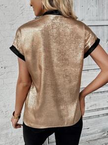 Chiquease Blusa Con Mangas Murciélago Y Cuello De Muesca Con Bloque De Colores - Multicolor - Ver 2