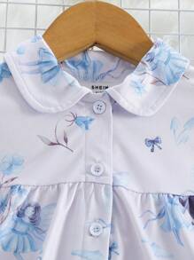 少女卡通印花長褲和長袖上衣休閒兩件套家居服裝 - 淺藍色 - 查看 4