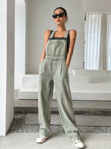 DAZY Đã vá Túi Quần yếm Denim Không có Áo ba lỗ - màu xanh lá - Xem 4