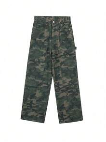 女士迷彩直筒牛仔裤 休闲春季款 - 軍綠色 - 查看 4