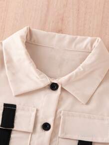 Baby Boys' Personalized Designed Cool Style Short Sleeve Work Shirt, T-Shirt And Pants Set With Pockets For Summer - Apricot - View 3