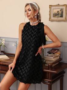 Aveloria Schultertragebogen strukturiertes Midikleid - Schwarz - Übersicht 1