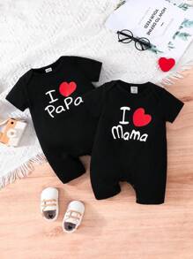 Spring/Summer Baby Girl 'i Love Mom & Dad' Romper Set, 2pcs - Black - View 1
