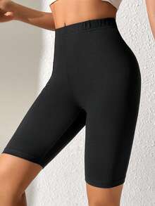 SHEIN PETITE High Waist Capri Length Leggings With Pockets - Black - View 5