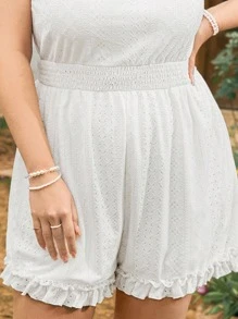 Dreamara Plus Size White Texture Jacquard Strapless Romper With Cinched Waist Girl Spring Break Vacation - White - View 5