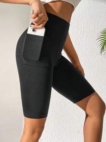 SHEIN PETITE High Waist Capri Length Leggings With Pockets - Black - View 1