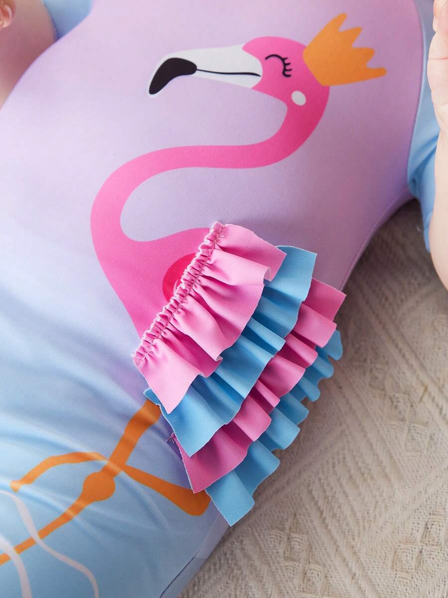 女嬰可愛漸層火烈鳥圖案連身泳衣 - 彩色 - 查看 1