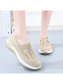 Zapatos Planos Para Mujer Con Suela Gruesa Y Transpirable De Malla Con Plantilla Cómoda, Zapato Casual Para Primavera, Verano Y Otoño, Disponible En Colores Kaki, Morado Y Negro