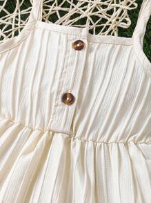 Vestido De Niña Sin Tirantes Y Con Pliegues En Color Sólido - Albaricoque - Ver 4