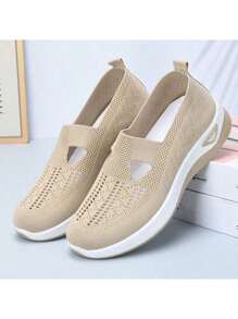 Zapatos Planos Para Mujer Con Suela Gruesa Y Transpirable De Malla Con Plantilla Cómoda, Zapato Casual Para Primavera, Verano Y Otoño, Disponible En Colores Kaki, Morado Y Negro