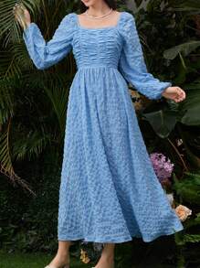 Modelyn Women's Square Neck Lantern Sleeve Dress - Blue - View 6