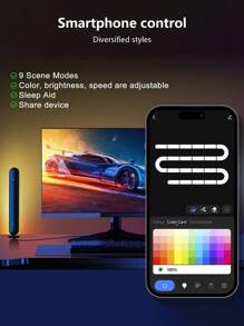 2 包 RGBIC 智能 LED 灯条，带 2.4G 遥控器 USB 供电，游戏灯，背光 RGBIC WiFi 电视背光，用于游戏、语音控制照明、图片、PC、电视、房间装饰游戏设置的音乐模式和音乐模式，灯光效果 DIY - 彩色 - 查看 5