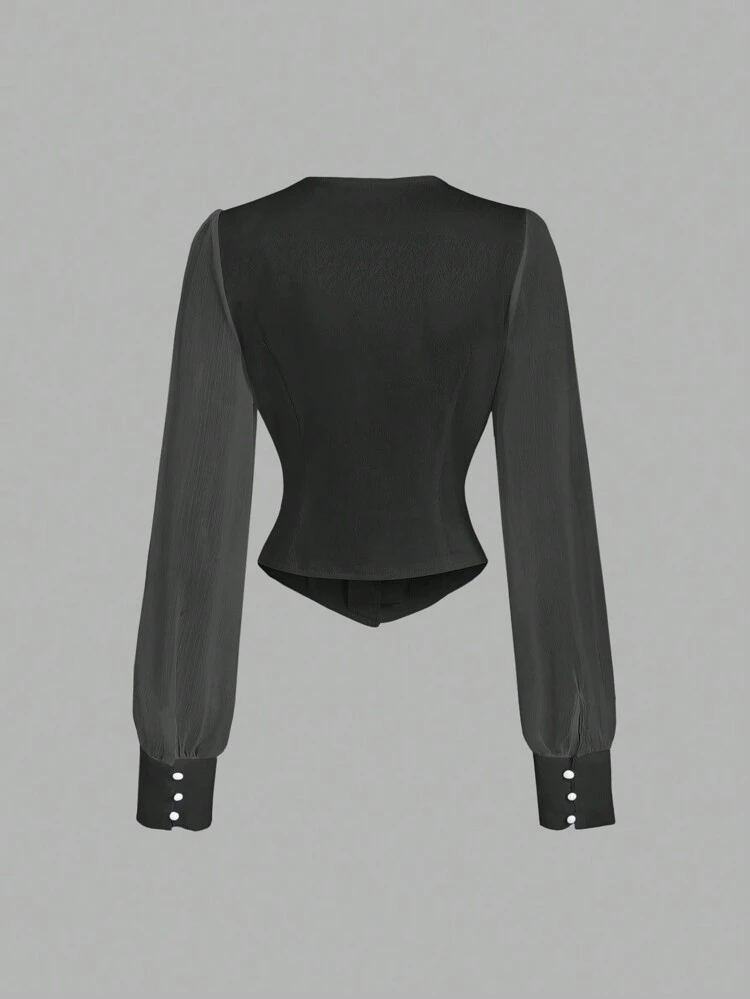 Women's Solid Color Lantern Sleeve Waist Cinched Shirt Fall Cloth For Women