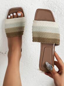 Damskie Kontrastowe kolory Wszechstronny Codzienny Płaskie sandały - Brązowy - Zobacz 5