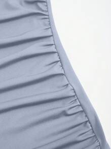 SHEIN Sweetro Solid Color Pleated Fish Tail Hem Strappy Dress Maxi Women Outfit - Light Grey - View 5