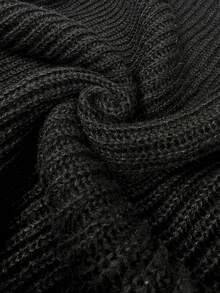 Women's Oversized Turtleneck Sweaters Dressy Casual Ribbed Knit Button Long Sleeve Pullover Sweater Tops - Black - View 5