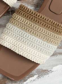 Damskie Kontrastowe kolory Wszechstronny Codzienny Płaskie sandały - Brązowy - Zobacz 7