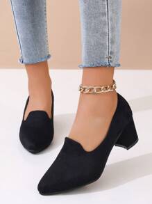 女士百搭黑色中跟圆头工作鞋，适合所有季节，优雅时尚 - 黑色 - 查看 3