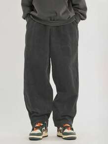 Chillumni Men's Loose Corduroy Pants - Dark Grey - View 1