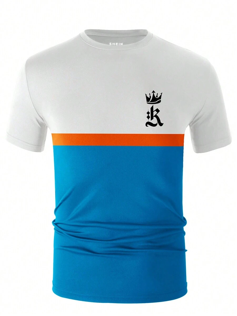 Camiseta De Hombre Con Cuello Redondo Y Manga Corta Con Estampado De Patrón De Póker - Multicolor - Ver 1