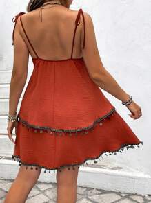 SHEIN Clasi Plus Size Belted Shoulder Knot Decorated Dress - Rust Brown - View 2