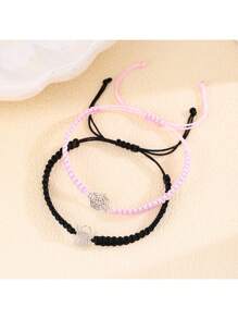 ZIRUISP 1pair Stainless Steel Black & White Engraved Handmade Woven Couple Bracelet, Unisex