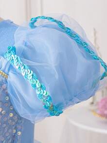 Vestido de princesa de tul con lentejuelas para niña joven para fiesta de cumpleaños, boda, festival y presentación - Azul - Ver 3