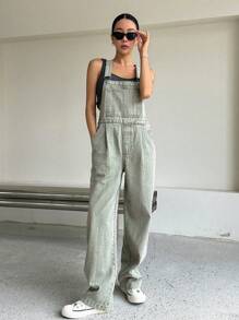 DAZY Đã vá Túi Quần yếm Denim Không có Áo ba lỗ - màu xanh lá - Xem 2