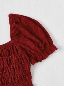 Soleia Của phụ nữ Mùa xuân/Mùa hè Giải trí Kỳ nghỉ Ống tay áo Nếp uốn Bộ đồ trên và váy - Màu Đỏ Sâu - Xem 4