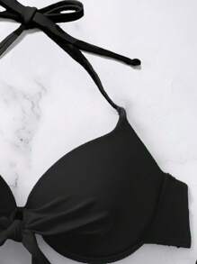 Swim Vcay 夏季海滩聚拢泳衣上衣，带结带钢圈 - 黑色 - 查看 3