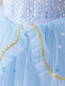 Vestido de princesa de tul con lentejuelas para niña joven para fiesta de cumpleaños, boda, festival y presentación - Azul - Ver 6