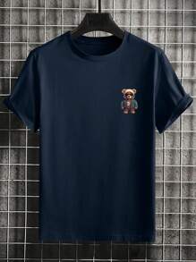 Men's Casual Bear Print Round Neck T-Shirt For Commuting