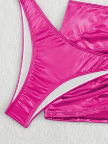 Swim EVENT Ladies' Solid Color Drawstring Ruched Halter Neck Bikini Set, Summer Beach