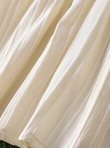 Vestido De Niña Sin Tirantes Y Con Pliegues En Color Sólido - Albaricoque - Ver 3