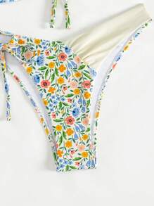 SHEIN Swim Women Bikini Sets Kolor Simpul Bunga Plants All Over Print - MultiWarna - View 4