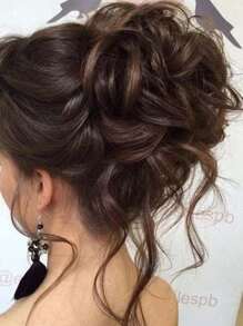 1 件女士花蕾球发髻自然蓬松接发带拉绳，马尾假发休闲，发饰，美发工具 - 棕色 - 查看 2