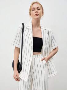 BizChic Stripe Notched Lapel Blazer - Multicolor - View 2