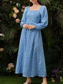Modelyn Women's Square Neck Lantern Sleeve Dress - Blue - View 4
